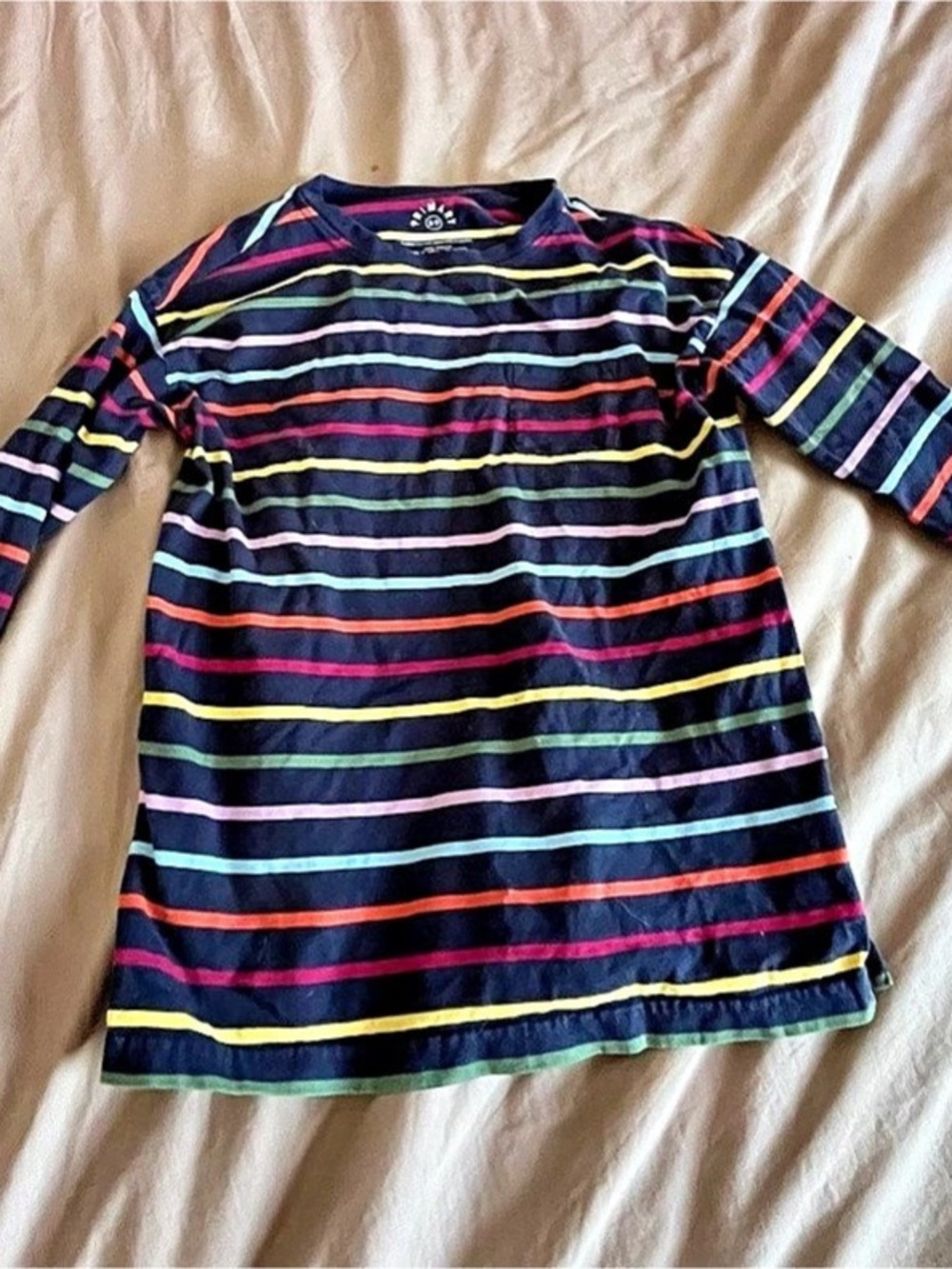 Primary Long Sleeve Multi Stripe Tee kids Size 8-9 Striped Long Sleeve Cotton